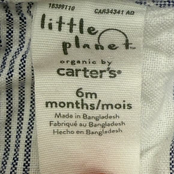Organic by Carters Cotton Bodysuit Romper 6 Months White Blue Stripes - Picture 4 of 6